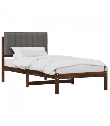 vidaXL Bed Frame with Upholstered Headboard Dark Brown and Light Grey — Size: 90 x 190 cm