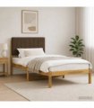vidaXL Bed Frame with Upholstered Headboard Whitewash and Taupe — Size: 90 x 190 cm