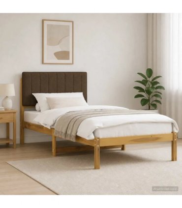 vidaXL Bed Frame with Upholstered Headboard Whitewash and Taupe — Size: 90 x 190 cm