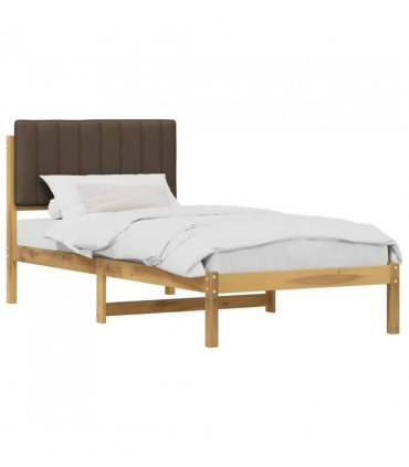 vidaXL Bed Frame with Upholstered Headboard Whitewash and Taupe — Size: 90 x 190 cm