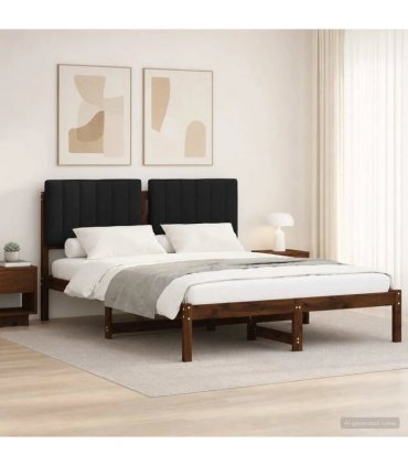 vidaXL Bed Frame with Upholstered Headboard Dark Brown and Black — Size: 120 x 190 cm