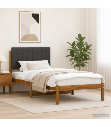 vidaXL Bed Frame with Upholstered Headboard Natural and Dark Grey — Size: 90 x 190 cm