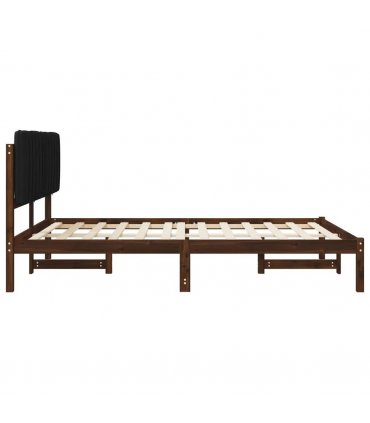 vidaXL Bed Frame with Upholstered Headboard Dark Brown and Black — Size: 160 x 200 cm