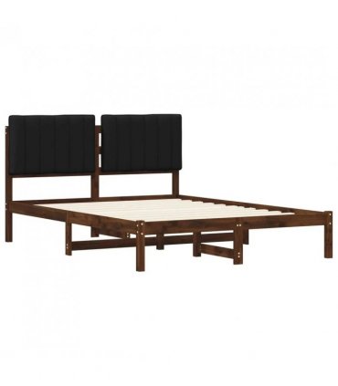vidaXL Bed Frame with Upholstered Headboard Dark Brown and Black — Size: 140 x 190 cm
