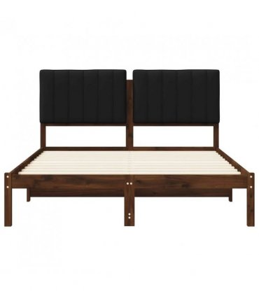 vidaXL Bed Frame with Upholstered Headboard Dark Brown and Black — Size: 140 x 190 cm