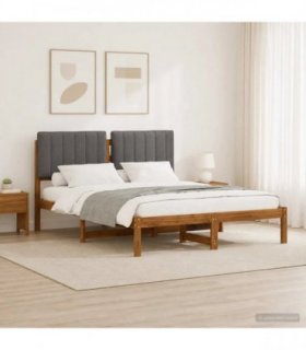 vidaXL Bed Frame with Upholstered Headboard Natural and Light Grey — Size: 120 x 190 cm