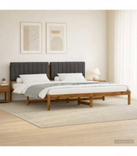 vidaXL Bed Frame with Upholstered Headboard Natural and Dark Grey — Size: 200 x 200 cm