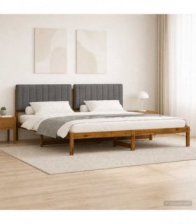 vidaXL Bed Frame with Upholstered Headboard Natural and Light Grey — Size: 200 x 200 cm