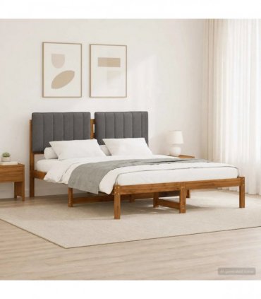 vidaXL Bed Frame with Upholstered Headboard Natural and Light Grey — Size: 150 x 200 cm