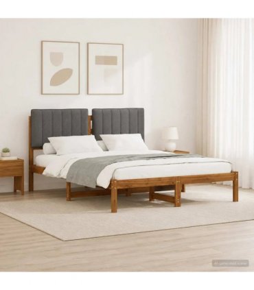 vidaXL Bed Frame with Upholstered Headboard Natural and Light Grey — Size: 150 x 200 cm