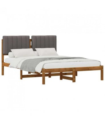 vidaXL Bed Frame with Upholstered Headboard Natural and Light Grey — Size: 150 x 200 cm