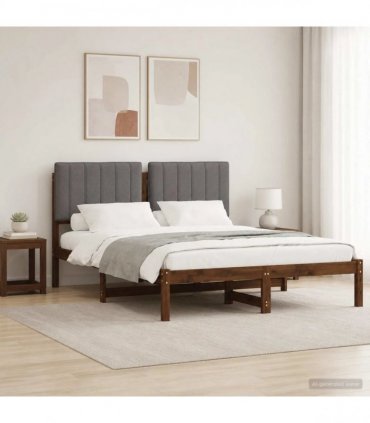 vidaXL Bed Frame with Upholstered Headboard Dark Brown and Light Grey — Size: 160 x 200 cm