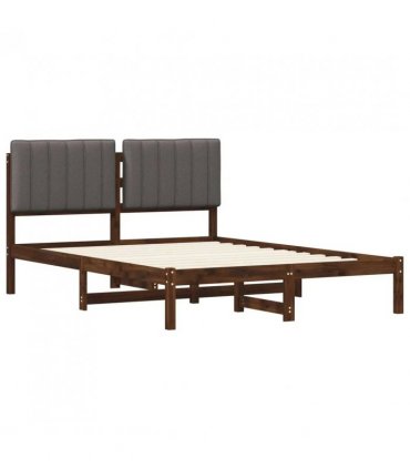 vidaXL Bed Frame with Upholstered Headboard Dark Brown and Light Grey — Size: 160 x 200 cm