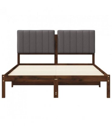 vidaXL Bed Frame with Upholstered Headboard Dark Brown and Light Grey — Size: 160 x 200 cm
