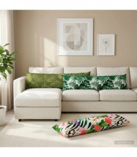 vidaXL Cushion with Pillow HEERLEN 2 pcs Leaf Pattern Polyester — Size: 40 x 145 cm