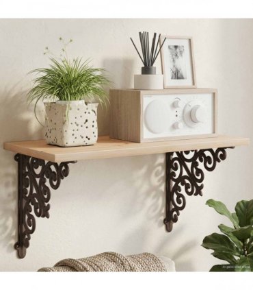 vidaXL Wall Shelf Brackets 2 pcs Antique Brown 24 x 24 x 3.5 cm Steel — Size: 23 x 27.5 cm