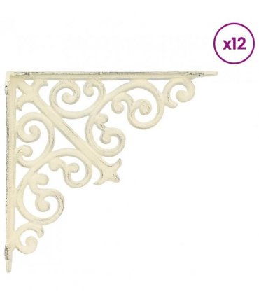 vidaXL Wall Shelf Brackets 12 pcs Antique White 14 x 14 x 3.5 cm Steel — Size: 12 x 18 cm