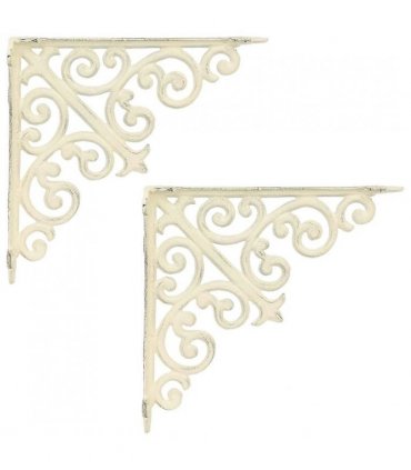 vidaXL Wall Shelf Brackets 2 pcs Antique White 14 x 14 x 3.5 cm Steel — Size: 12 x 18 cm