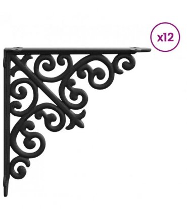 vidaXL Wall Shelf Brackets 12 pcs Black 9.5 x 9.5 x 3 cm Steel — Size: 10 x 10 cm