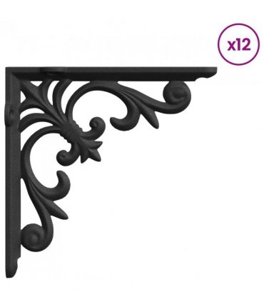 vidaXL Wall Shelf Brackets 12 pcs Black 14.5 x 14.5 x 3 cm Steel — Size: 14 x 14 cm