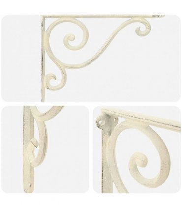 vidaXL Wall Shelf Brackets 2 pcs Antique White 23.5 x 28 x 3.5 cm — Size: 23 x 27.5 x 2 cm
