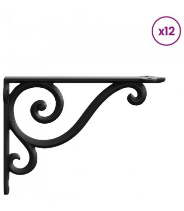 vidaXL Wall Shelf Brackets 12 pcs Black 12.5 x 17 x 3 cm Steel — Size: 12 x 17 x 2 cm