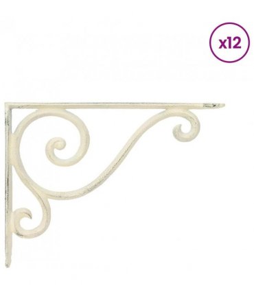 vidaXL Wall Shelf Brackets 12 pcs Antique White 12.5 x 17 x 3 cm Steel — Size: 12 x 17 x 2 cm