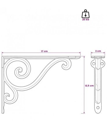 vidaXL Wall Shelf Brackets 2 pcs Antique White 12.5 x 17 x 3 cm Steel — Size: 12 x 17 x 2 cm