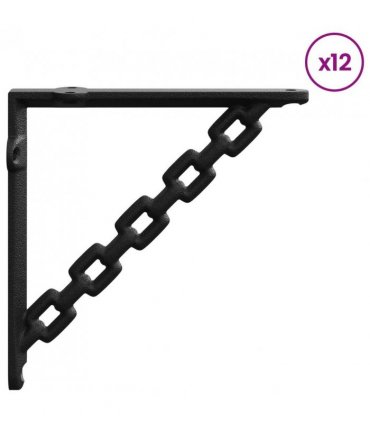 vidaXL Wall Shelf Brackets 12 pcs Black 14.5 x 14.5 x 3 cm Steel — Size: 14 x 14 cm — V0672369556