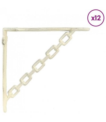 vidaXL Wall Shelf Brackets 12 pcs Antique White 21 x 21 x 3.5 cm Steel — Size: 21 x 21 cm