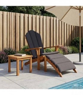 vidaXL Garden Adirondack Chair with Footrest Natural Solid Teak Wood — Model: with dark grey cushion