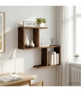 vidaXL Wall Shelf Old Wood 60 x 12 x 50.5 cm Engineered Wood — Model: Asymmetric shelf design