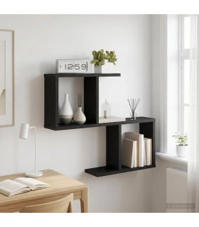 vidaXL Wall Shelf Black Oak 60 x 12 x 50.5 cm Engineered Wood — Model: Asymmetric shelf design