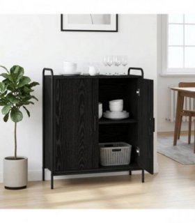 vidaXL Sideboard Black Oak 73 x 33 x 81 cm Engineered Wood — Model: with 2 doors