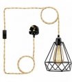 Fabric Hemp Flex Cable kit Plug In Pendant Lamp Light E27 Fitting Black,Hemp Diamond -with bulb