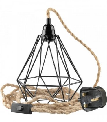 Fabric Hemp Flex Cable kit Plug In Pendant Lamp Light E27 Fitting Black,Hemp Diamond -without bulb