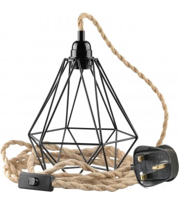 Fabric Hemp Flex Cable kit Plug In Pendant Lamp Light E27 Fitting Black,Hemp Diamond -without bulb