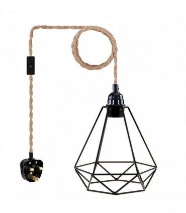 Fabric Hemp Flex Cable kit Plug In Pendant Lamp Light E27 Fitting Black,Hemp Diamond -without bulb