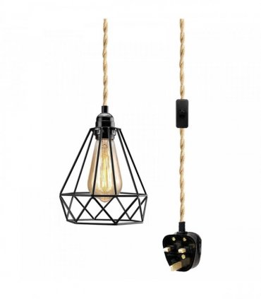 Fabric Hemp Flex Cable kit Plug In Pendant Lamp Light E27 Fitting Black,Hemp Diamond -without bulb