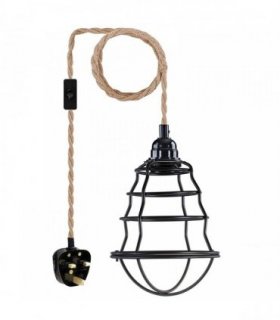 Fabric Hemp Flex Cable kit Plug In Pendant Lamp Light E27 Fitting Black,Hemp without bulb