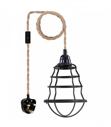 Fabric Hemp Flex Cable kit Plug In Pendant Lamp Light E27 Fitting Black,Hemp without bulb
