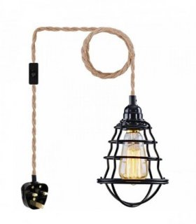Fabric Hemp Flex Cable kit Plug In Pendant Lamp Light E27 Fitting Vintage Lamp — Size: with bulb