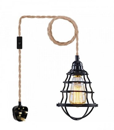 Fabric Hemp Flex Cable kit Plug In Pendant Lamp Light E27 Fitting Vintage Lamp — Size: with bulb