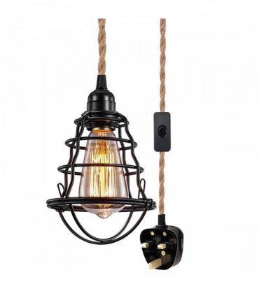 Fabric Hemp Flex Cable kit Plug In Pendant Lamp Light E27 Fitting Vintage Lamp — Size: with bulb