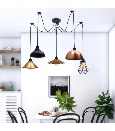 Retro Vintage Chandelier Ceiling Spider Light Industrial Pendant 5 Way DIY Lamp — Size: with bulb