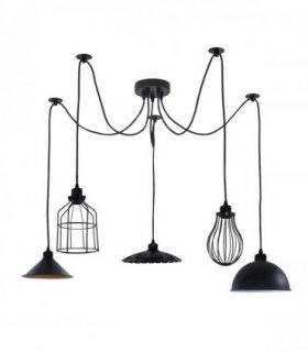 5Way Vintage Industrial Ceiling Lamp Shade Chandelier Retro Spider Pendant Light — Colour: Black, Size: without bulb