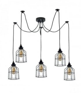 Vintage Retro Industrial Ceiling Cage Light Shade Spider Pendant Lamp Chandelier — Colour: Black, Size: without bulb