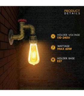 Vintage Industrial Water Pipe Wall Sconce Light E27~2173 — Colour: Brushed Silver — V067941081