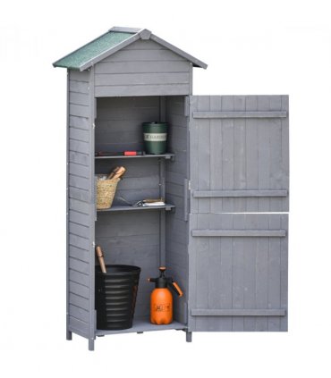 Wood Garden Storage Shed Tool Cabinet w/ Felt Roof, 189x82x49cm, Grey — Colour: Dark Grey, Size: 82cm x 49cm x 189cm