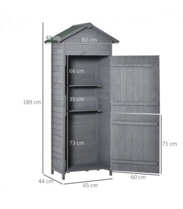 Wood Garden Storage Shed Tool Cabinet w/ Felt Roof, 189x82x49cm, Grey — Colour: Dark Grey, Size: 82cm x 49cm x 189cm